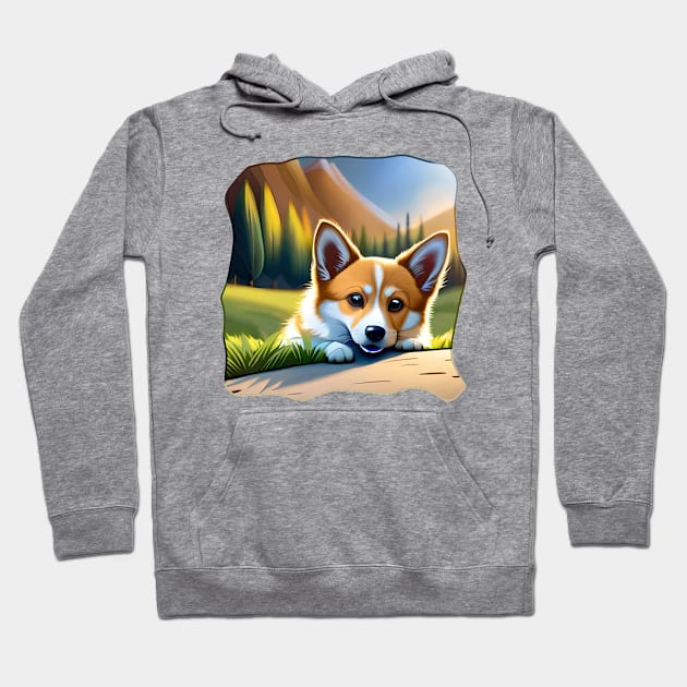 Corgi sun bathing Hoodie by Xinoni